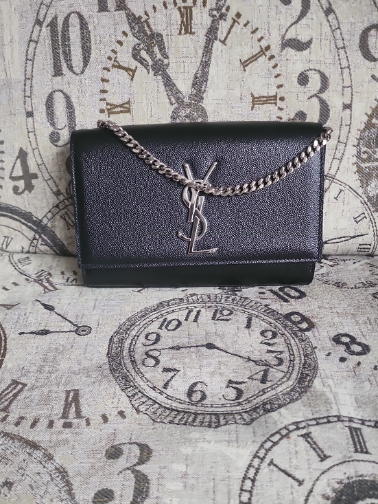 Saint Laurent Handbags - Saint Laurent Kate Medium Black Textured Leather Silver YSL Logo